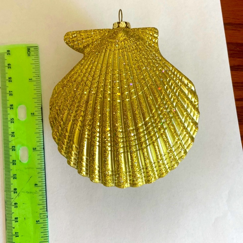Gold glitter seashell ornament